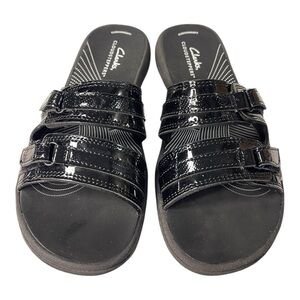 Clarks Breeze Piper Black Patent Sandals - Size 7M
